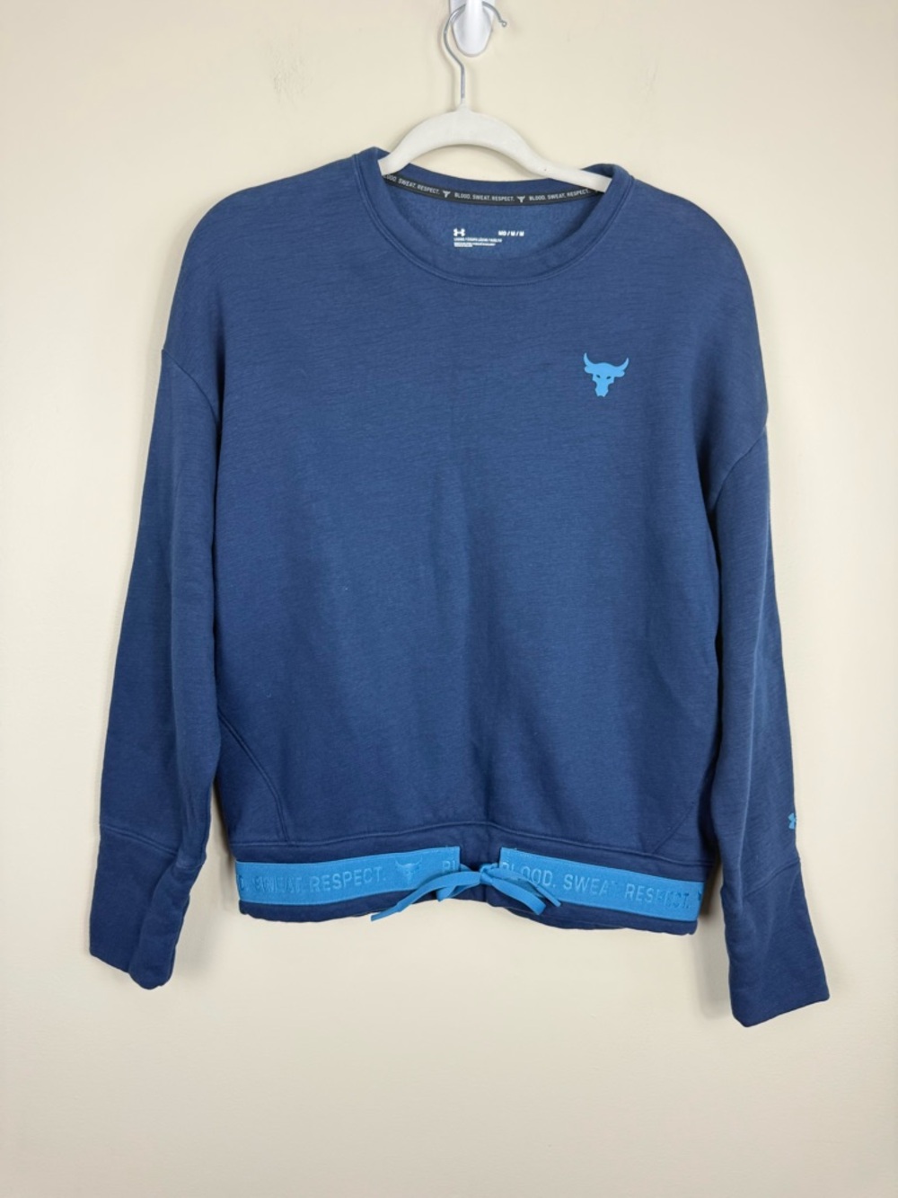 Under Armour Project Rock Crewneck Sweater Womens Medium Blue Sporty Charged